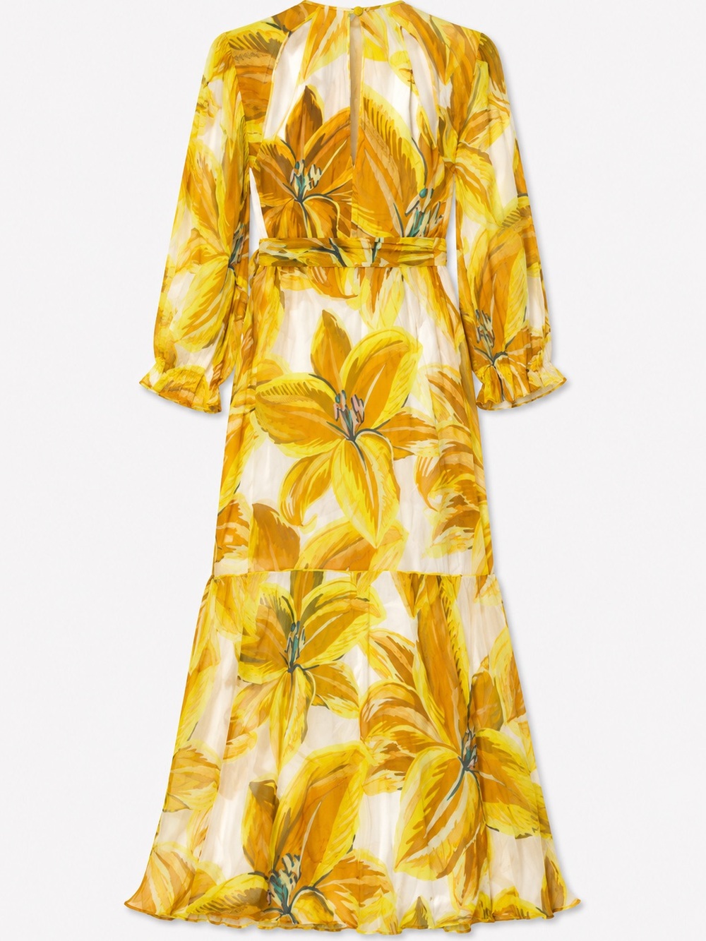 Farm Rio Yellow Tropical Floral Wrap Midi Dress XS Boho Resort Vacation - Picture 4 of 7